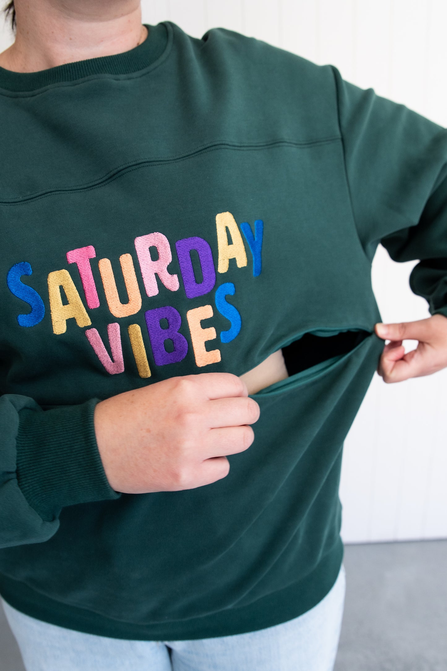 Green Saturday Vibes Breastfeeding Nursing Zip Jumper